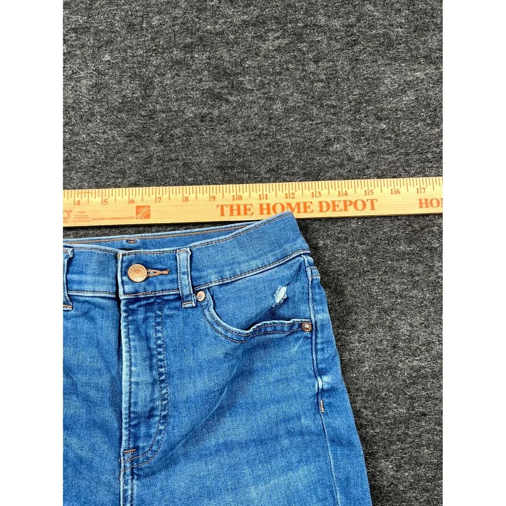 Express Jeans Womens 2R Blue Denim Distressed Medium Wash Skinny Leg High Rise‎